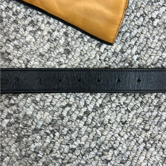 Vintage 80s 90s full grain black leather bow belt 85 / 34 - Picture 7 of 14